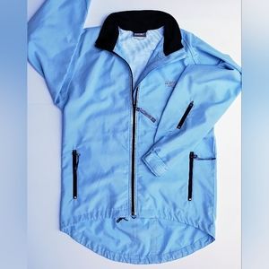 Womens S/P SAUCONY Blue Reflective Windbreaker Long Tail Vented Running Jacket